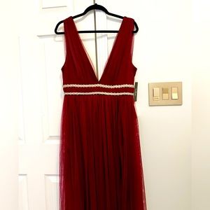 Rare Beauty Wine Tulle Maxi Dress